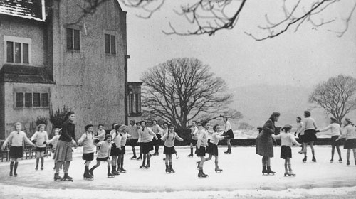 Blackwell as a School - Skating in the courtyard around 1940s